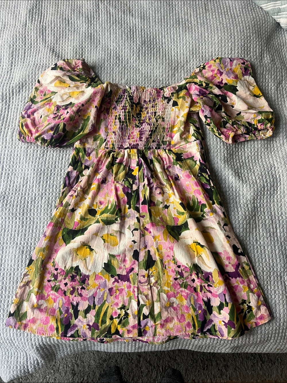 H&M Floral Puff-Sleeve Mini Dress — Pink, Purple & Green - Picture 8 of 8